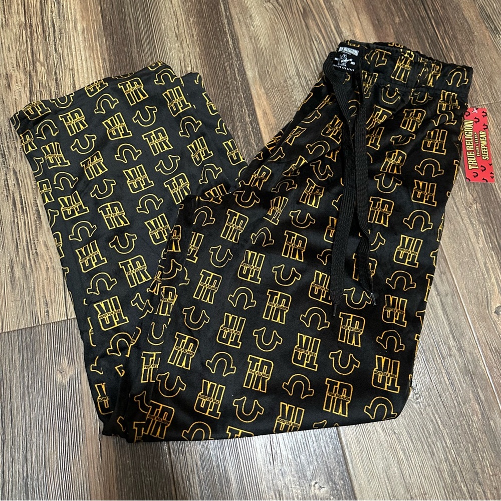 True Religion men's soft pajama bottom pants Men's L new black gold